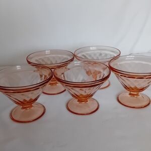 5 Vintage Pink Depression Glass Dessert Bowls